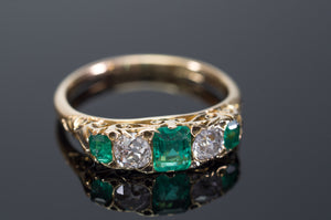 VICTORIAN EMERALD AND OLD MINE CUT DIAMOND BAND IN 18K GOLD - SinCityFinds Jewelry