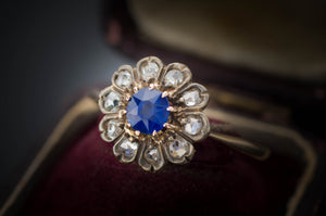 ANTIQUE ROSE CUT DIAMOND AND SAPPHIRE RING - SinCityFinds Jewelry