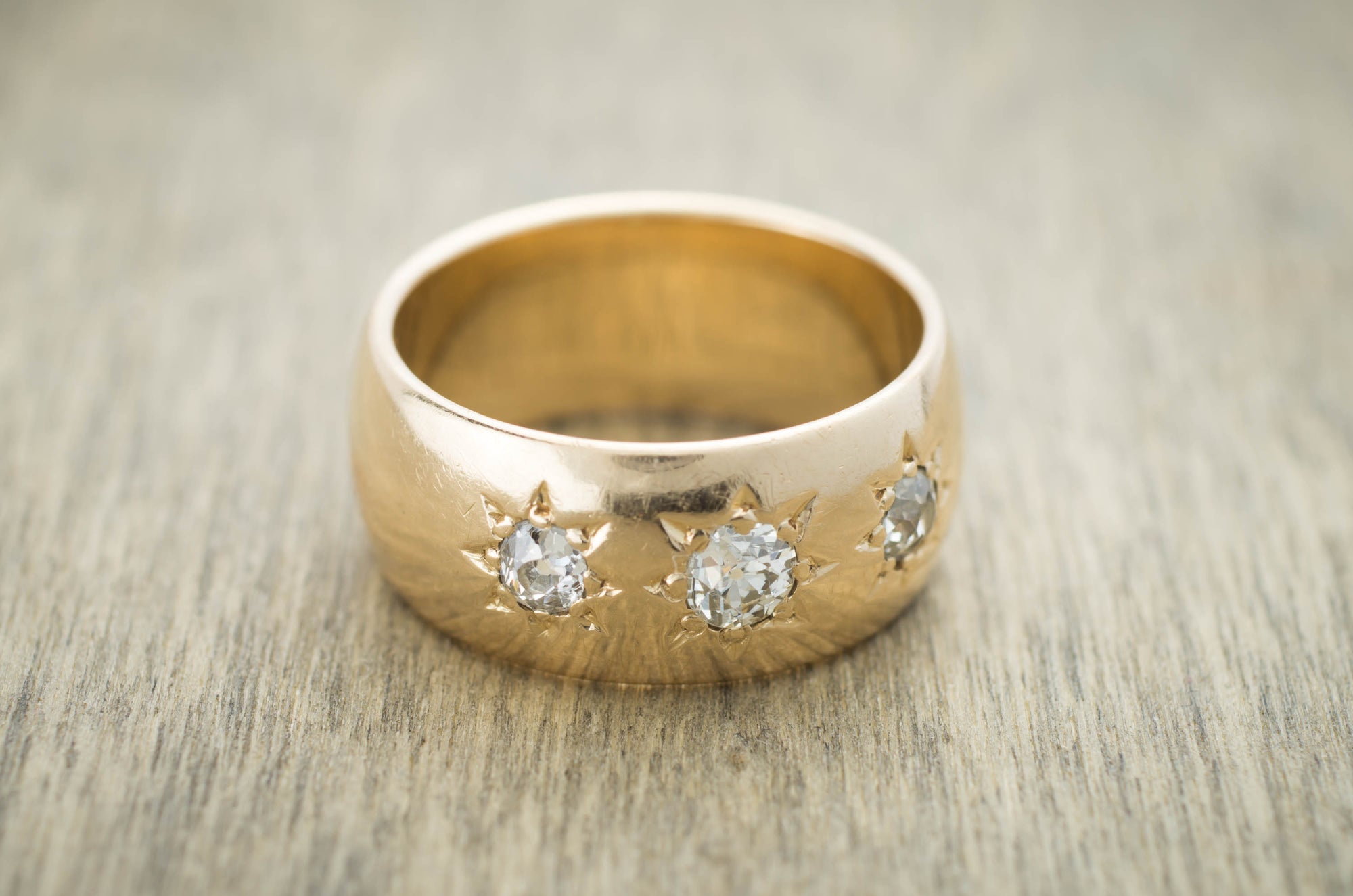 0.50CTW HEAVY GYPSY SET THREE STONE RING - SinCityFinds Jewelry
