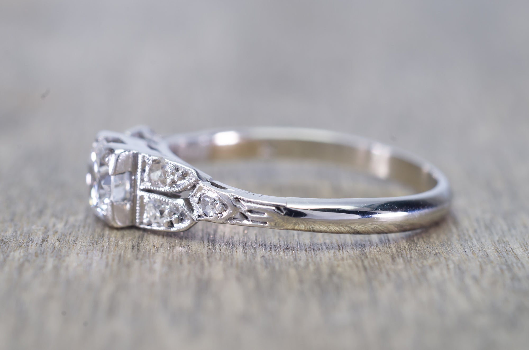 0.46CTW ART DECO TRANSITIONAL  CUT DIAMOND RING - SinCityFinds Jewelry
