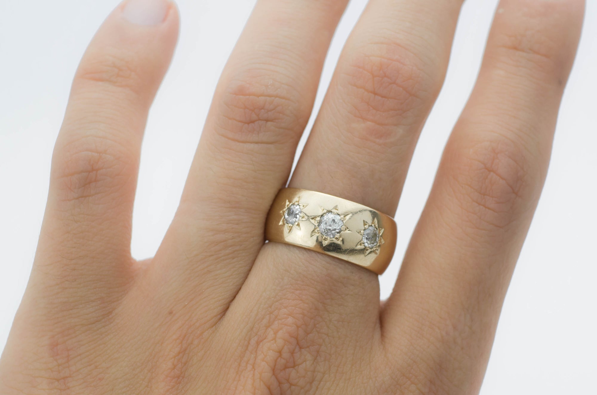 0.50CTW HEAVY GYPSY SET THREE STONE RING - SinCityFinds Jewelry