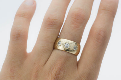 0.50CTW HEAVY GYPSY SET THREE STONE RING - SinCityFinds Jewelry