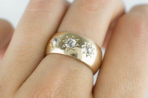 0.50CTW HEAVY GYPSY SET THREE STONE RING - SinCityFinds Jewelry