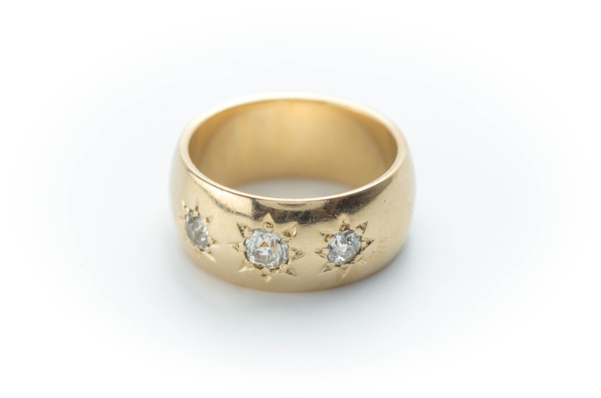 0.50CTW HEAVY GYPSY SET THREE STONE RING - SinCityFinds Jewelry