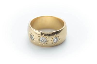 0.50CTW HEAVY GYPSY SET THREE STONE RING - SinCityFinds Jewelry