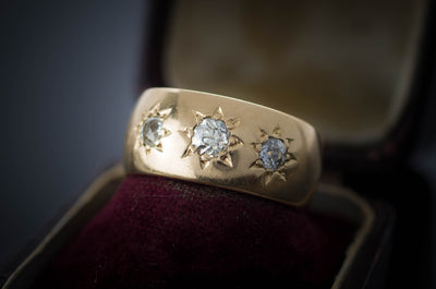 0.50CTW HEAVY GYPSY SET THREE STONE RING - SinCityFinds Jewelry