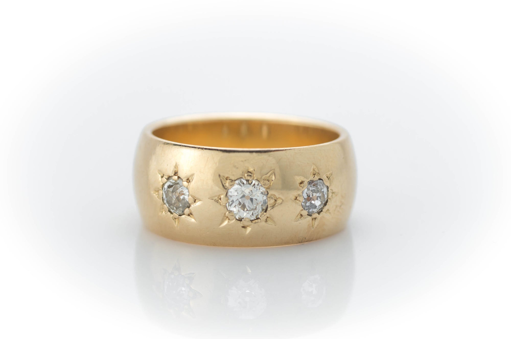 0.50CTW HEAVY GYPSY SET THREE STONE RING - SinCityFinds Jewelry