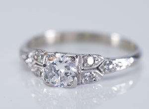 0.46CTW ART DECO TRANSITIONAL  CUT DIAMOND RING - SinCityFinds Jewelry