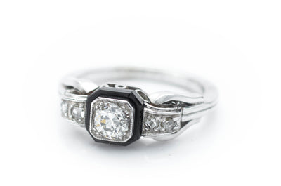 OLD EUROPEAN CUT DIAMOND RING WITH ONIX ACCENT - SinCityFinds Jewelry
