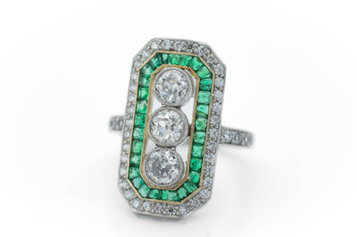 THREE STONE DIAMOND AND EMERALD RING - SinCityFinds Jewelry