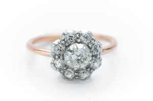 OLD EUROPEAN CUT DIAMOND CLUSTER HALO RING - SinCityFinds Jewelry