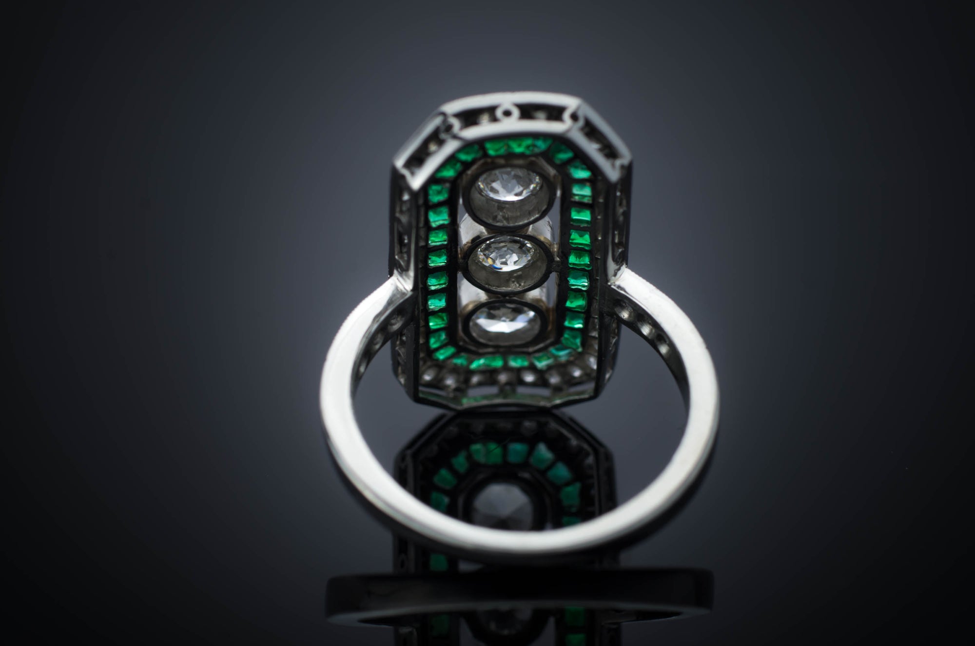 THREE STONE DIAMOND AND EMERALD RING - SinCityFinds Jewelry