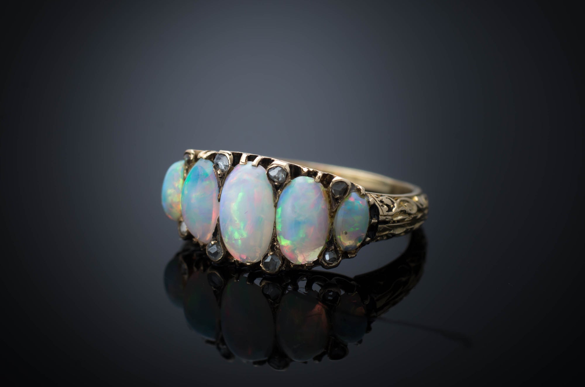 FIVE STONE OPAL AND ROSE CUT ACCENT RING - SinCityFinds Jewelry