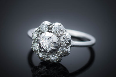 OLD EUROPEAN CUT DIAMOND CLUSTER HALO RING - SinCityFinds Jewelry