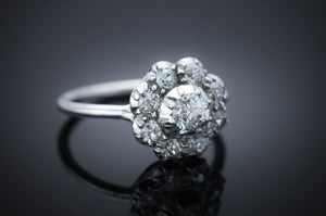 OLD EUROPEAN CUT DIAMOND CLUSTER HALO RING - SinCityFinds Jewelry