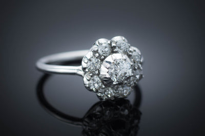 OLD EUROPEAN CUT DIAMOND CLUSTER HALO RING - SinCityFinds Jewelry