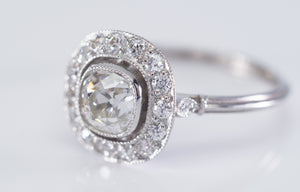 1.22CTW OLD MINE CUSHION DIAMOND HALO ENGAGEMENT RING - SinCityFinds Jewelry