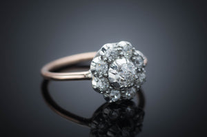 OLD EUROPEAN CUT DIAMOND CLUSTER HALO RING - SinCityFinds Jewelry