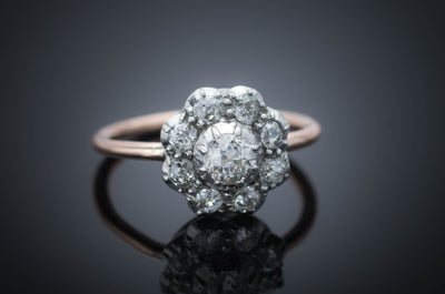 OLD EUROPEAN CUT DIAMOND CLUSTER HALO RING - SinCityFinds Jewelry