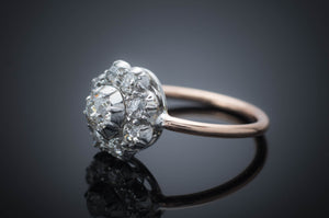 OLD EUROPEAN CUT DIAMOND CLUSTER HALO RING - SinCityFinds Jewelry