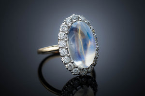 MOONSTONE AND DIAMOND HALO RING - SinCityFinds Jewelry