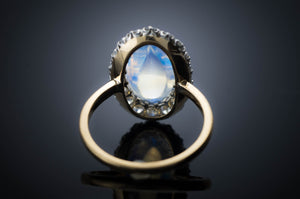 MOONSTONE AND DIAMOND HALO RING - SinCityFinds Jewelry