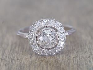 1.22CTW OLD MINE CUSHION DIAMOND HALO ENGAGEMENT RING - SinCityFinds Jewelry