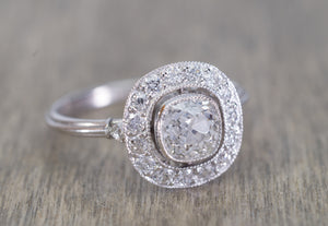 1.22CTW OLD MINE CUSHION DIAMOND HALO ENGAGEMENT RING - SinCityFinds Jewelry