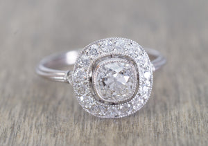 1.22CTW OLD MINE CUSHION DIAMOND HALO ENGAGEMENT RING - SinCityFinds Jewelry