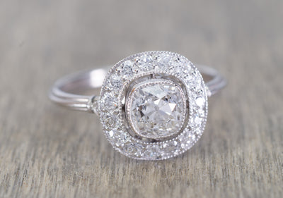 1.22CTW OLD MINE CUSHION DIAMOND HALO ENGAGEMENT RING - SinCityFinds Jewelry