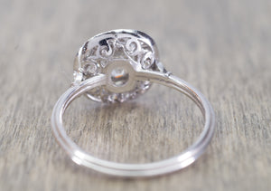 1.22CTW OLD MINE CUSHION DIAMOND HALO ENGAGEMENT RING - SinCityFinds Jewelry