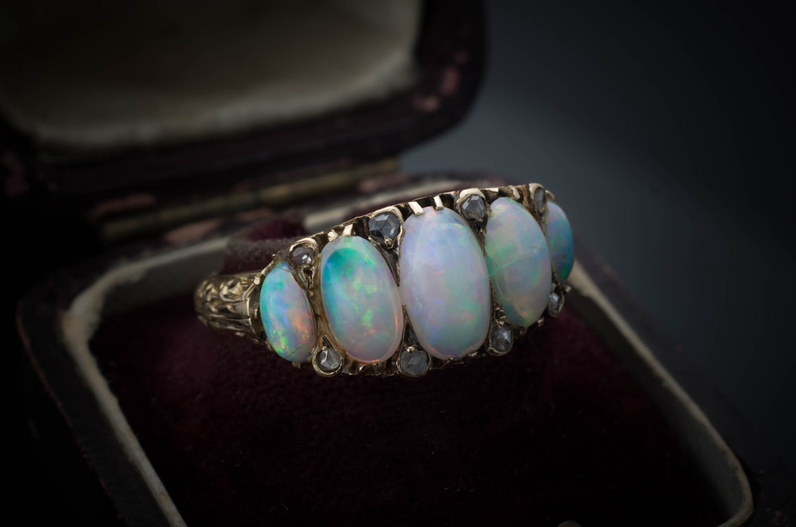 FIVE STONE OPAL AND ROSE CUT ACCENT RING - SinCityFinds Jewelry