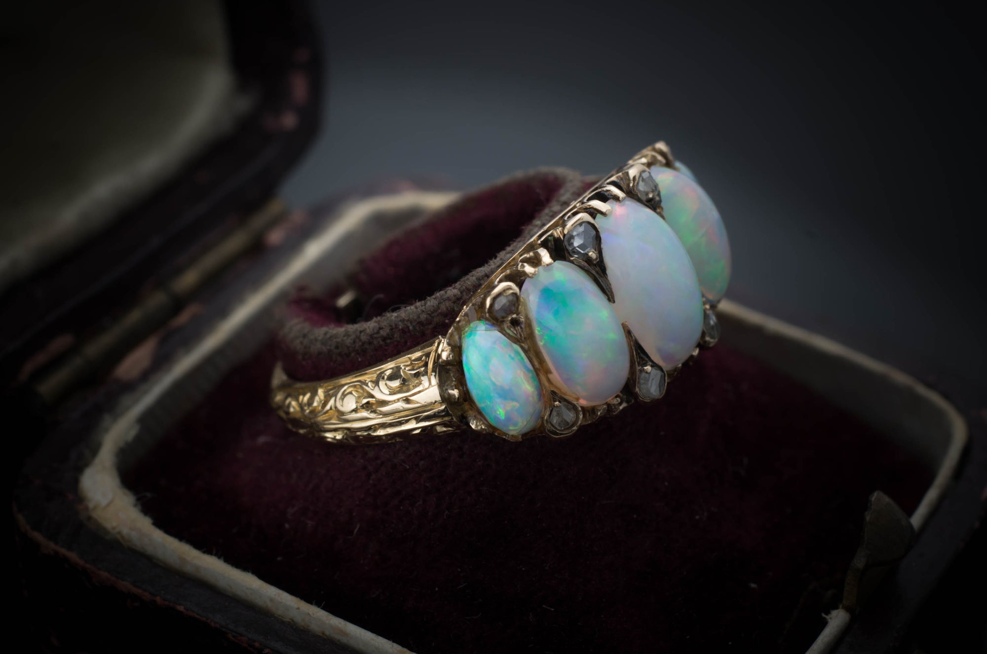 FIVE STONE OPAL AND ROSE CUT ACCENT RING - SinCityFinds Jewelry