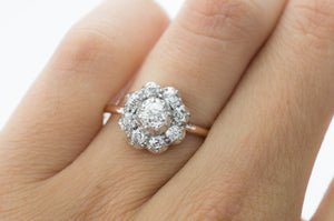 OLD EUROPEAN CUT DIAMOND CLUSTER HALO RING - SinCityFinds Jewelry