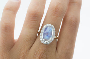 MOONSTONE AND DIAMOND HALO RING - SinCityFinds Jewelry