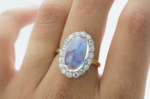 MOONSTONE AND DIAMOND HALO RING - SinCityFinds Jewelry