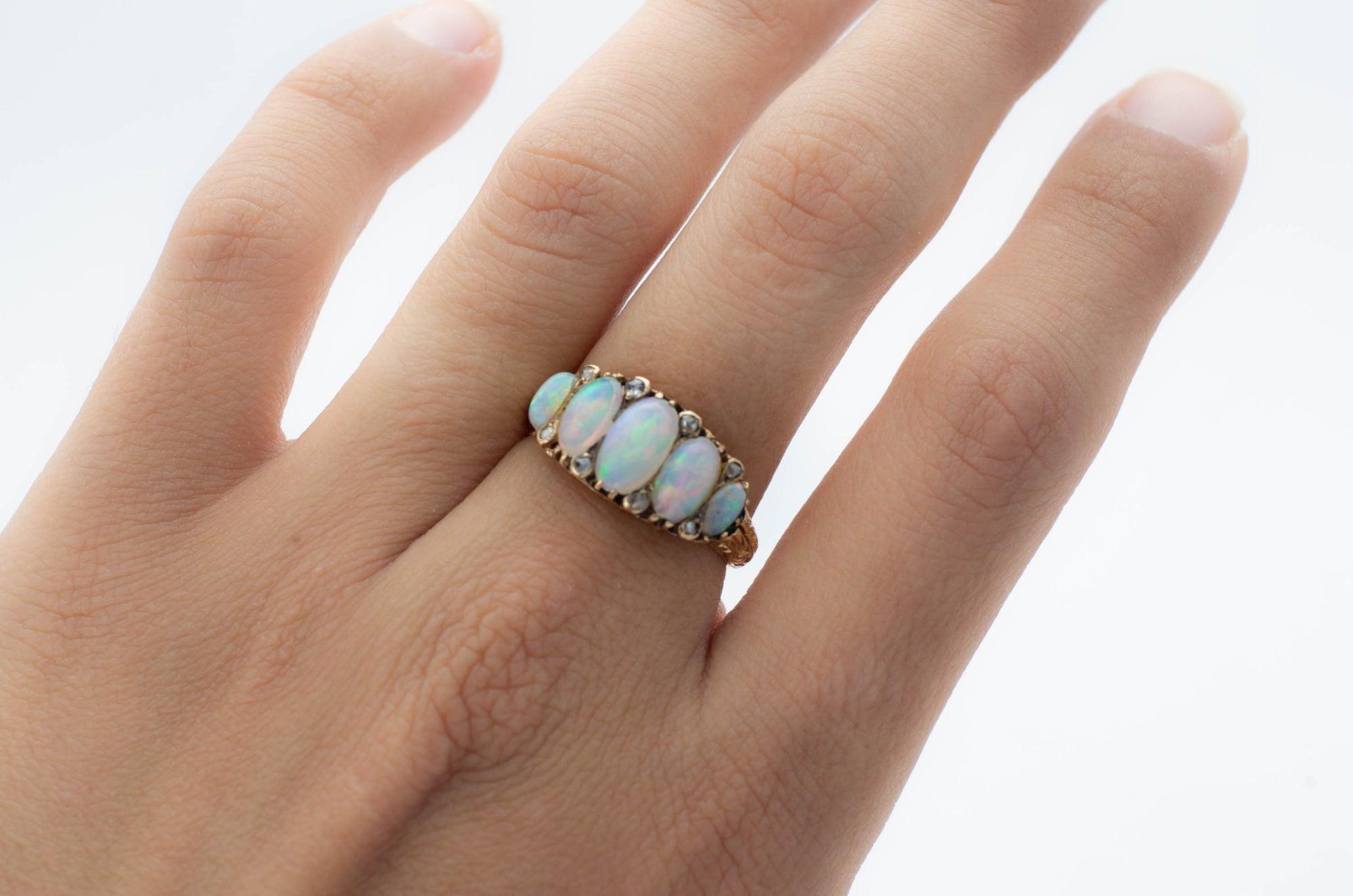 FIVE STONE OPAL AND ROSE CUT ACCENT RING - SinCityFinds Jewelry