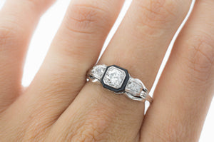 OLD EUROPEAN CUT DIAMOND RING WITH ONIX ACCENT - SinCityFinds Jewelry