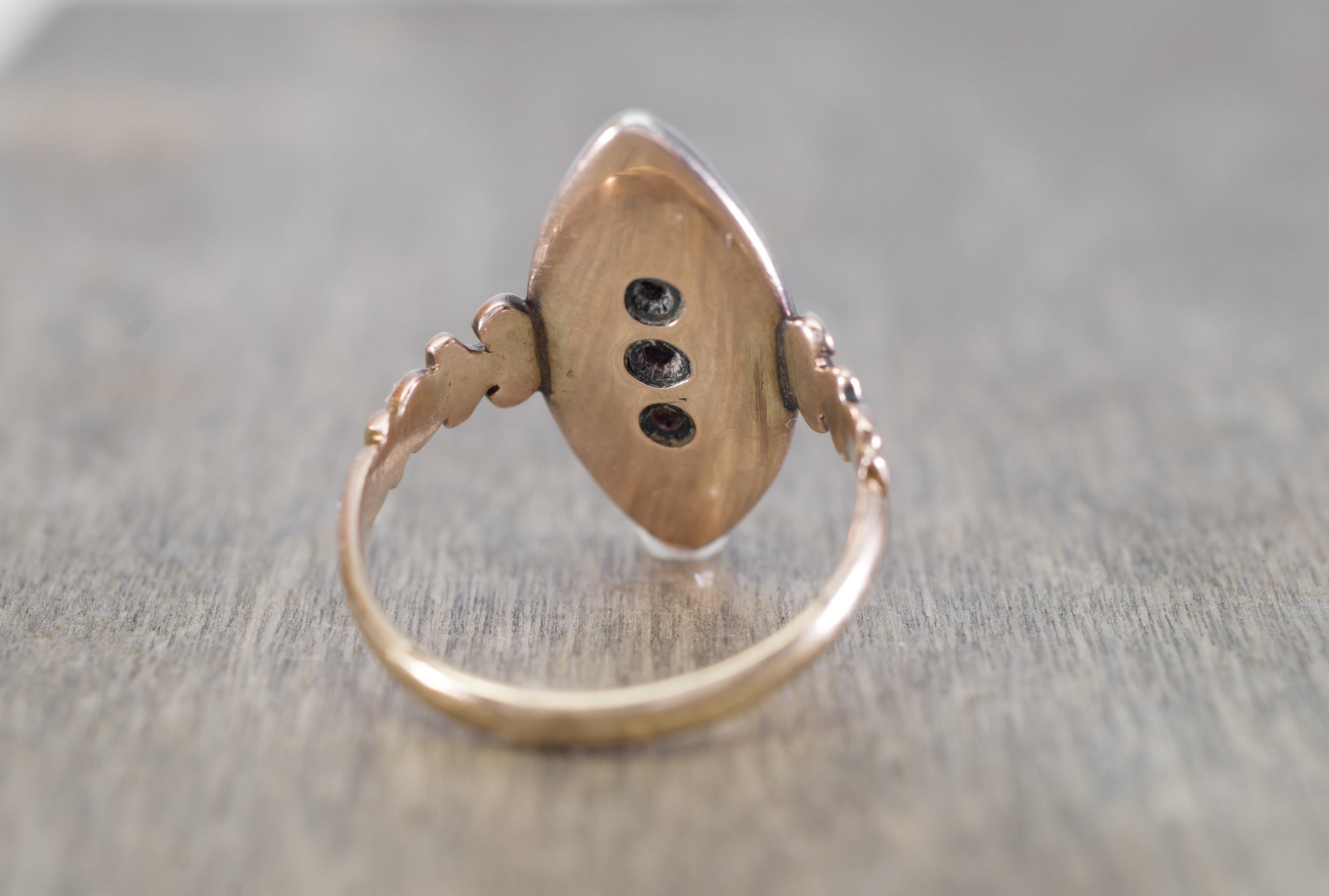 ANTIQUE ENAMEL OLD MINE CUT AND ROSE CUT DIAMOND NAVETTE STYLE RING - SinCityFinds Jewelry