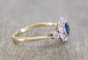 ANTIQUE NATURAL SAPPHIRE AND OLD CUT DIAMOND RING - SinCityFinds Jewelry