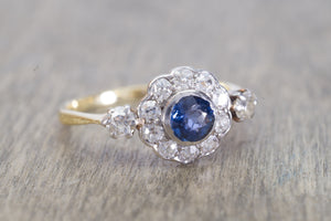 ANTIQUE NATURAL SAPPHIRE AND OLD CUT DIAMOND RING - SinCityFinds Jewelry