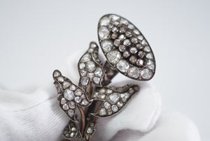 ANTIQUE ROSE CUT DIAMOND FLOWER MOTIF BROOCH - SinCityFinds Jewelry