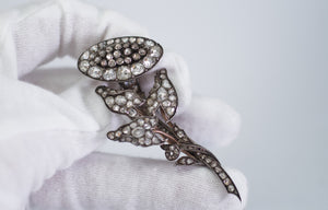 ANTIQUE ROSE CUT DIAMOND FLOWER MOTIF BROOCH - SinCityFinds Jewelry