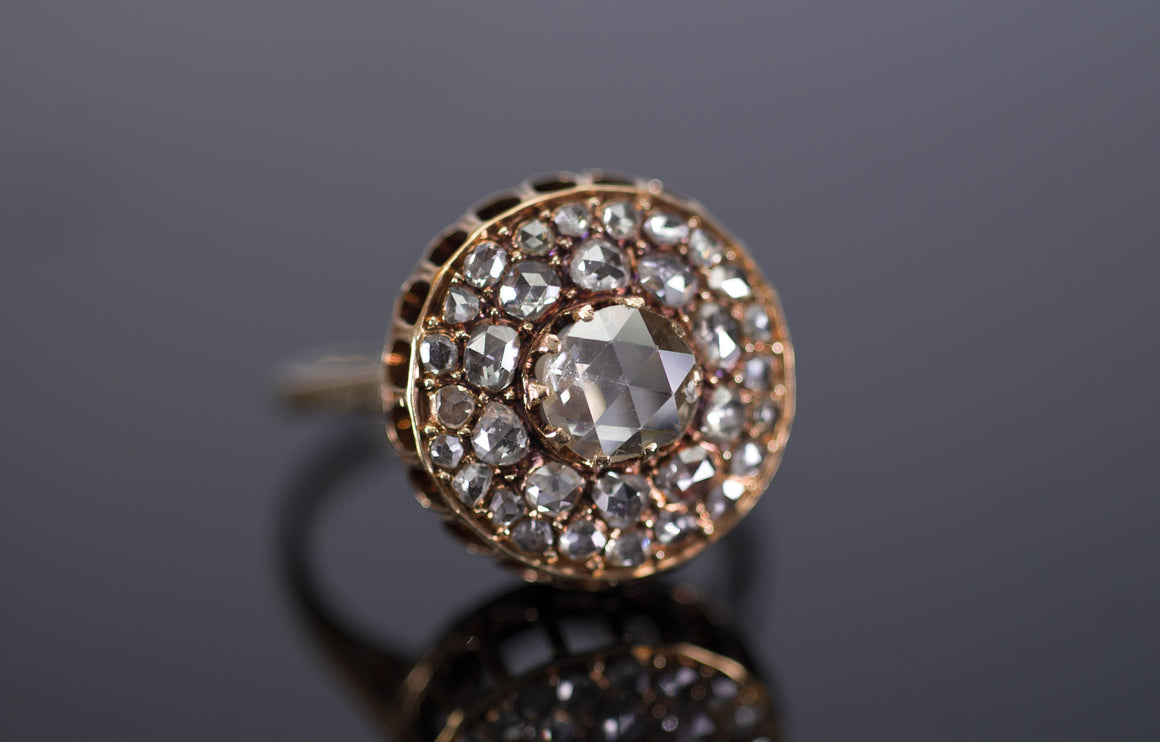 VINTAGE ROSE CUT DIAMOND CLUSTER COCKTAIL RING - SinCityFinds Jewelry