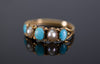 ANTIQUE TURQUOISE AND PEARL 5 STONE BAND IN YELLOW GOLD - SinCityFinds Jewelry