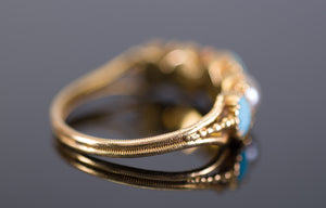 ANTIQUE TURQUOISE AND PEARL 5 STONE BAND IN YELLOW GOLD - SinCityFinds Jewelry