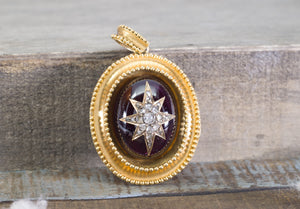 ANTIQUE 18K GOLD DIAMOND AND GARNET MEMORIAL LOCKET - SinCityFinds Jewelry