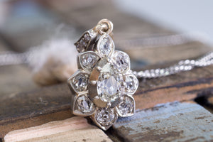 ANTIQUE PEAR CUT DIAMOND PENDANT IN SILVER AND GOLD - SinCityFinds Jewelry