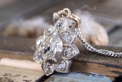 ANTIQUE PEAR CUT DIAMOND PENDANT IN SILVER AND GOLD - SinCityFinds Jewelry