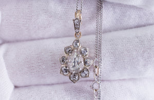 ANTIQUE PEAR CUT DIAMOND PENDANT IN SILVER AND GOLD - SinCityFinds Jewelry